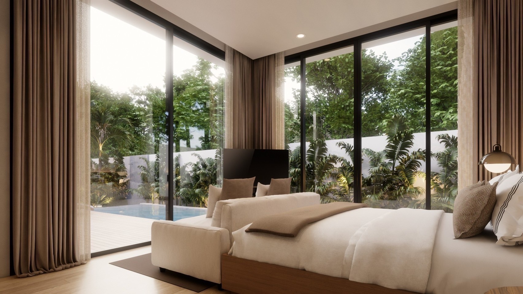 Kitchen with wood textures and stone island